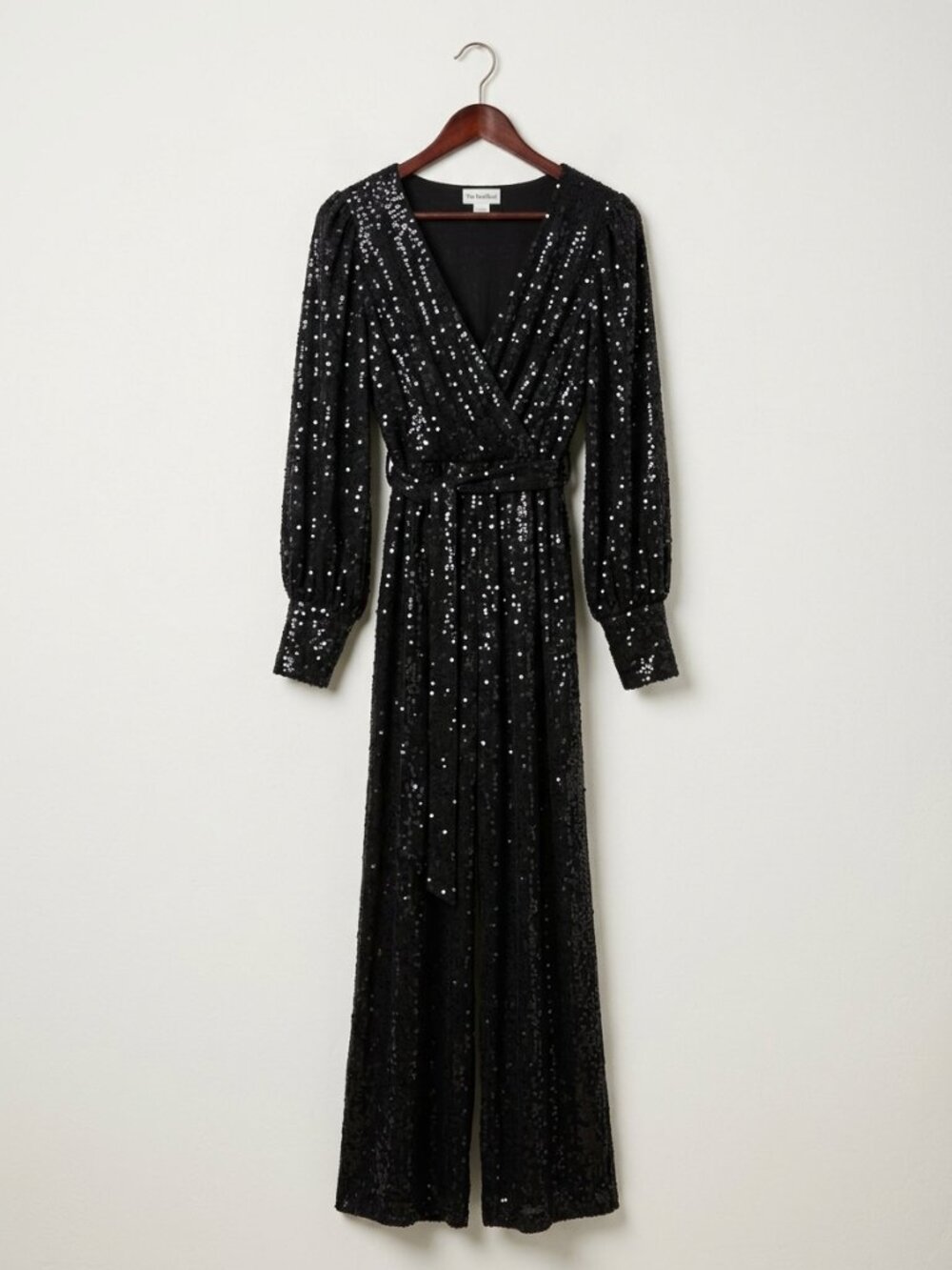 Karen Millen Black Sequin Long Sleeve Wrap Jumpsuit size s (8/10) - Picture 1 of 7